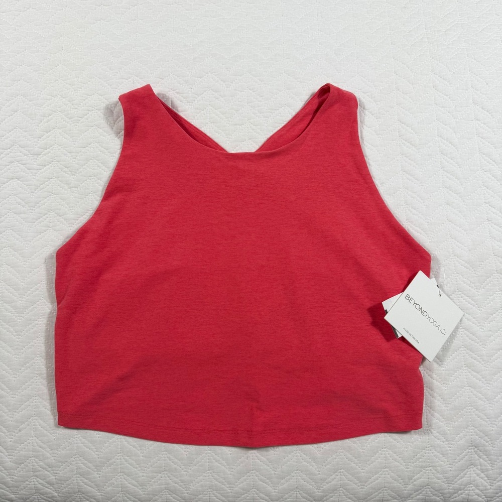 Beyond Yoga Pink‎ Cropped Racerback Tank Top Women 1X Athletic Workout Fitness